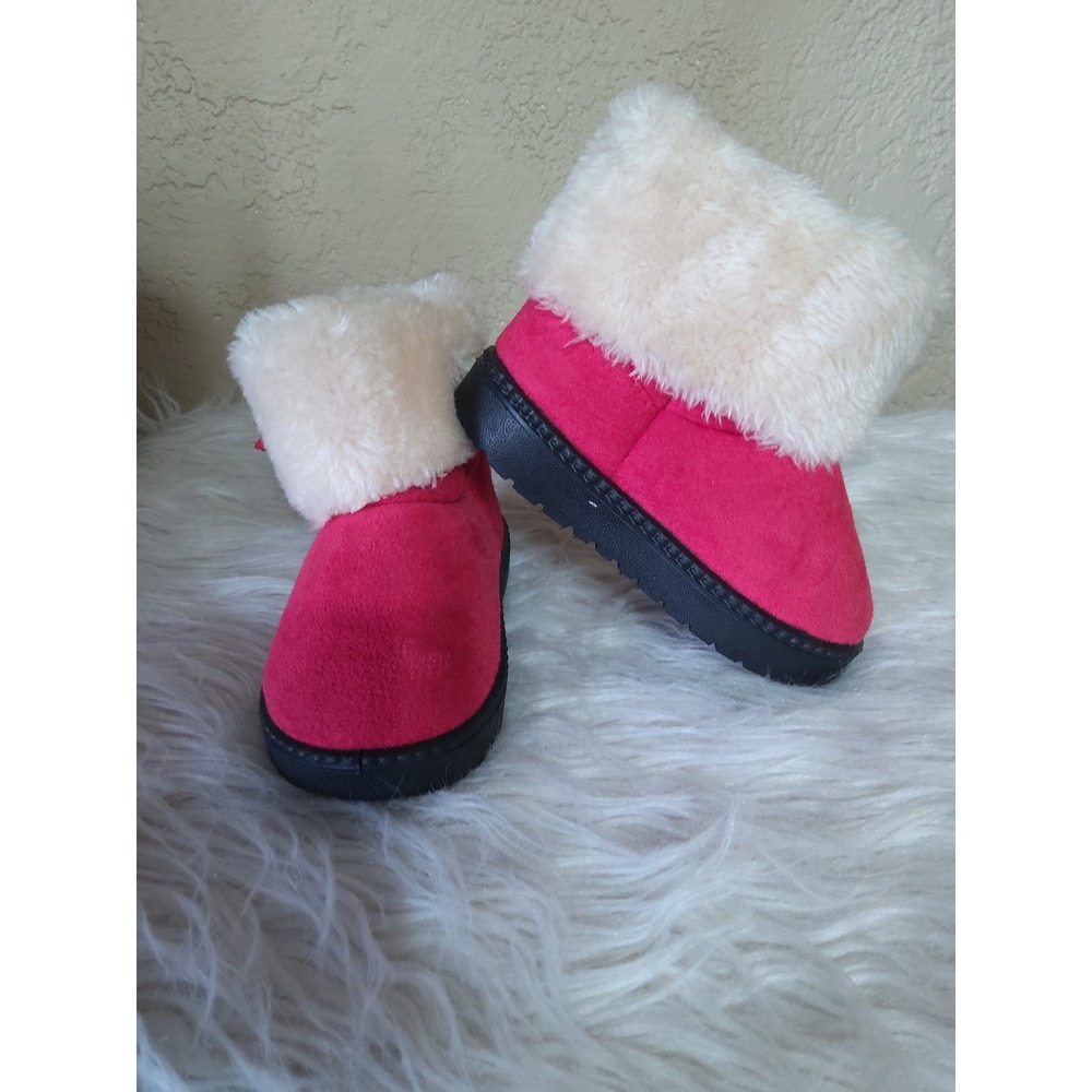 Toddler Girls Hot Pink Faux Suede Fur Trim Bow Winter Boots Size 7/EU 23